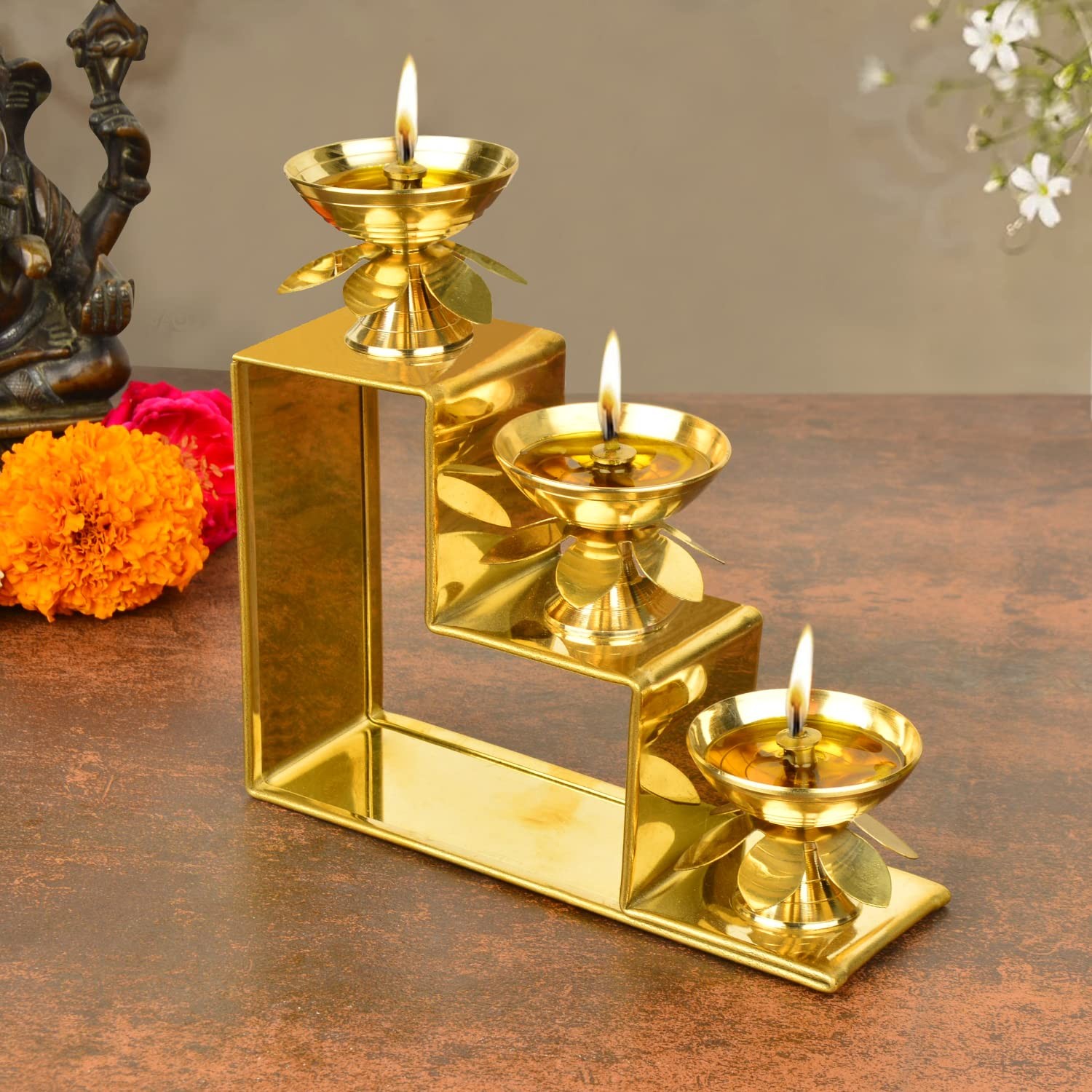 Premium Brass Decorative 3 Step Pooja Diyas